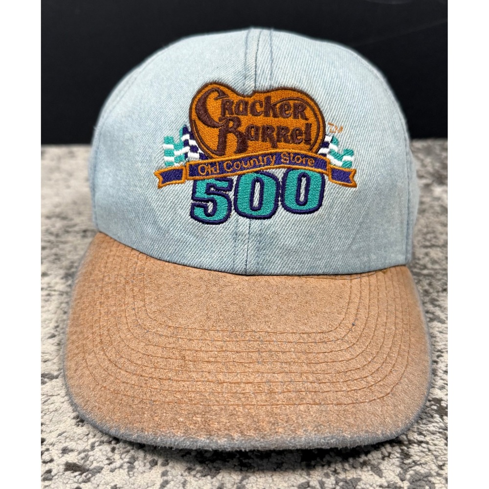 Cracker Barrel NASCAR 500 Denim Racing Hat Blue Tan Strapback Men's OSFM